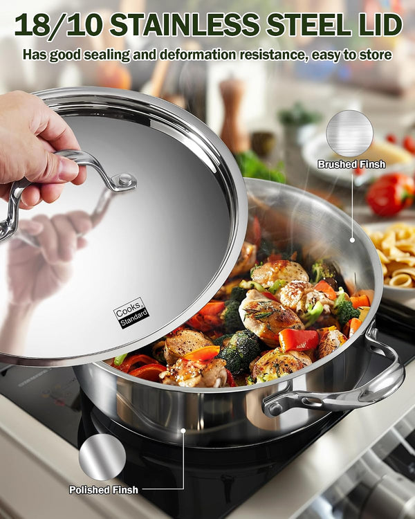 Classic 4 Quart Stainless Steel Sauté Pan with Lid, 10.5 Inch Deep Frying Pan, Induction Cookware Cooking Saute Skillet, Jumbo Cooker with Stay-Cool Handle, Dishwasher & Oven Safe4