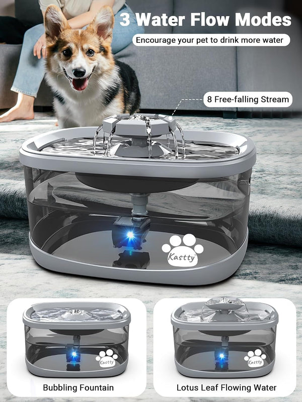 Kastty 2.5Gal/9.5L Dog Water Fountain Extra Large Pet Water Fountain 3 Flow Modes Cat Water Fountain Larger Filter Filtration& Smart LED Pump& Safe Touch, Bpa-Free, Quiet for Large Dogs Pets FS683