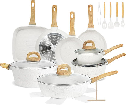 Nonstick Pots and Pans Set, 25-Piece Ceramic Cookware Set, Induction Kitchen Cooking Set with Frying Pans Saucepans & Utensils, Healthy Non-Toxic, PFAS/PTFE/PFOA Free, White1
