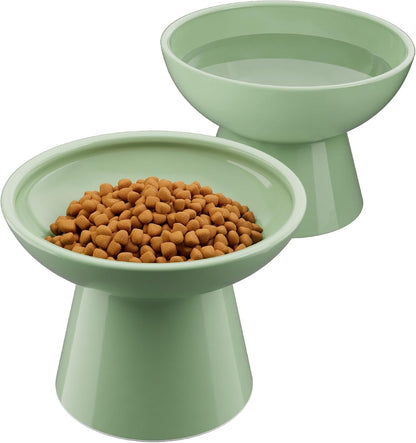 Loejan Elevated Cat Food and Water Bowls Set, Extra Wide and Raised Ceramic Bowls, Anti-Vomit Whisker-Free Pressure Cat Feeder for Kittens to Adult Cats and Small Dogs (White, Water Bowl)24