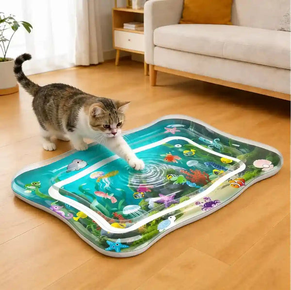 Interactive Cat Toys for Indoor Cats Water Mat with Floating Fish | Upgraded, Durable Sensory Play Mat, Boredom & Anxiety Relief, Summer Cooling Water Bed, for Kittens & Adult Cats Exercise5
