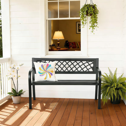 | 46" Outdoor Garden Bench | Black | 480Lbs Load Capacity | Heavy Duty Metal Patio Bench with Grid Design | Rust & Weather-Resistant | for Lawn, Yard, Parks, Patio, Porch, Entryway2