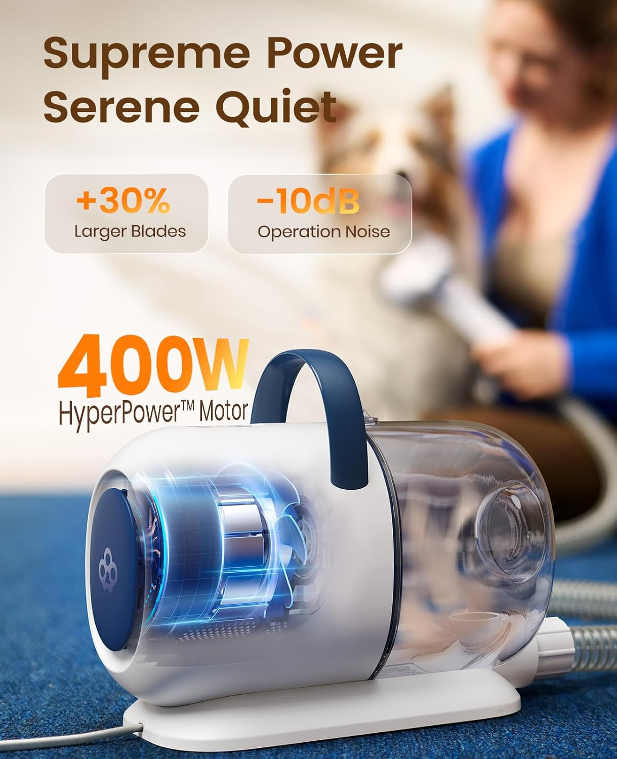 oneisall-dog-grooming-vacuum-kit-with-6-tools-powerful-15000pa-suction-clippers-trimmer-nail-grinder-59db-2l-large-canister-easy-to-clean-empty