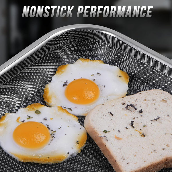 Non Stick Stainless Steel Skillet,12 Inch Square Frying Pan, Nonstick Grill Pan for All Stoves, Oven Dishwasher Safe, PFOA Free2