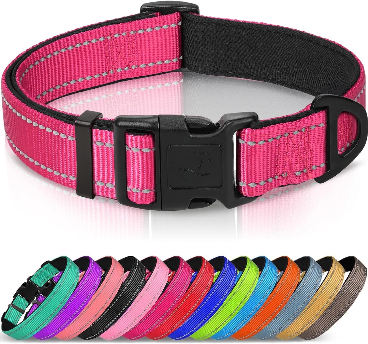 joytale-reflective-dog-collar-adjustable-neoprene-padded-teal-l-breathable-nylon-for-large-dogs-no-chafing-on-walks-and-outdoor-hikes-tear-resistant-webbing-metal-d-ring-night-safety