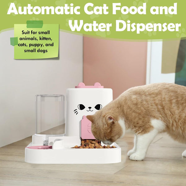 1.6L Auto Gravity Pet Feeder and 0.6L Water Dispenser Set, Automatic Cat Food and Water Dispenser, Gravity Pet Feeder for Small Medium Dog Puppy Cat Kitten (Pink)6