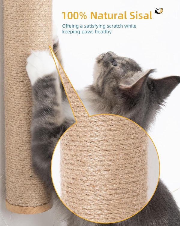 Aechonow 34" Cat Scratching Post, Wood Wall Mounted Cat Scratcher for Cats | Cat Wall Scratcher,Cat Wall Furniture for Indoor Cats,Cat Wall Wood Climber, Natural Sisal,Tall & Sturdy Corner Climbing Pole5