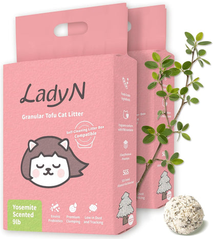 Lady N Tofu Cat Litter, Low Dust Compatible with Auto-Box Unscented 9Lb | Mini-Pellet Shape, Strong Clumping, Ultra Absorbent, Activated Charcoal Odor Control10