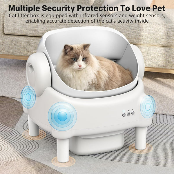 Automatic Cat Litter Box,Self Cleaning Litter Box for Multiple Cats with Open Top Design, App Control, Safety Protection, Ultra-Quiet,Easy Setup,White3