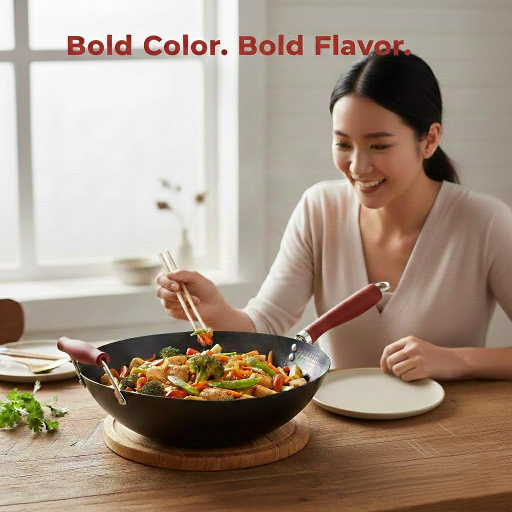 14-inch-red-wok-with-flat-bottom-carbon-steel-stir-fry-pan-with-wooden-handle-deep-cooking-wok-for-gas-electric-induction-stovetops