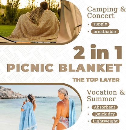 2 in 1 Extra Large Rug Outdoor Picnic Blanket Waterproof Woven Boho Mat Giant Beach Towel Travel Essential Yoga Accessories Park Patio Lawn Garden Ground Music Festival Concert Must Have5