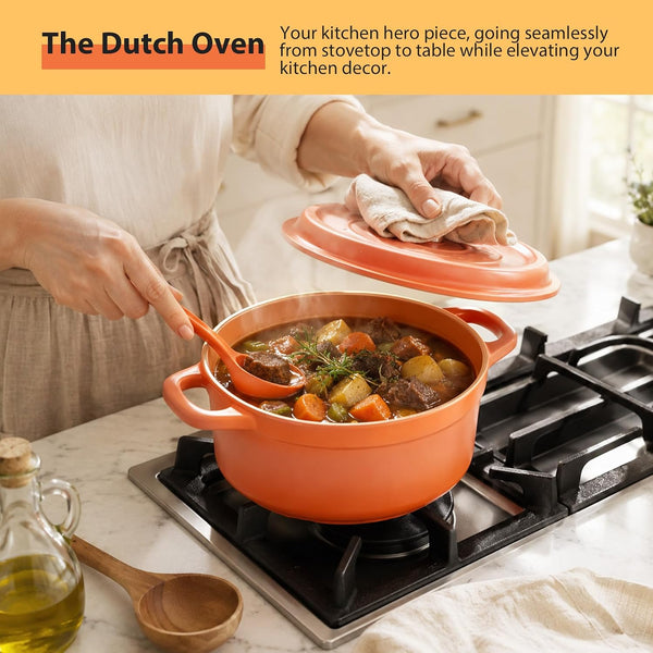 Ceramic Dutch Oven Pot with Lid, 4.23 QT – Non Stick Casserole Ceramic Pot, Gas & Oven Safe, Dishwasher Safe, Thermal-Shock Resistant, Heavy-Duty Cookware for Bread Baking, Braising, Stews, Roasting & Casserole (Gradual Orange, 4.23QT)2