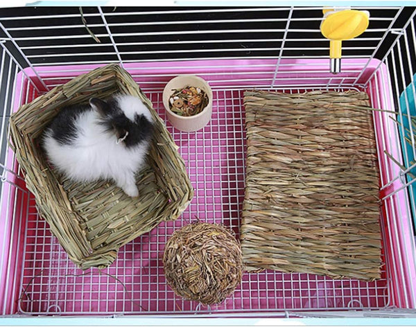 Hamiledyi Grass Mat Woven Bed Mat for Small Animal Bunny Bedding Nest Chew Toy Bed Play Toy for Guinea Pig Parrot Rabbit Hamster Rat(Pack of 3)5