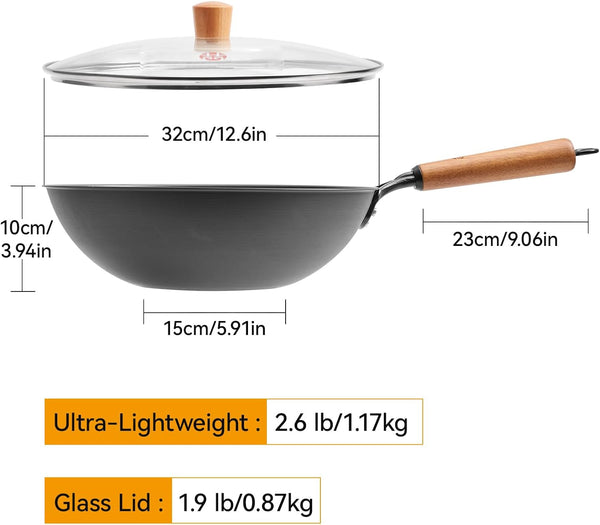 Carbon Steel Wok Pan - 12.6 Inch Flat Bottom Wok, Premium Stir Fry Pan, Uncoated Iron Woks for Induction Cookware and Gas Stoves7