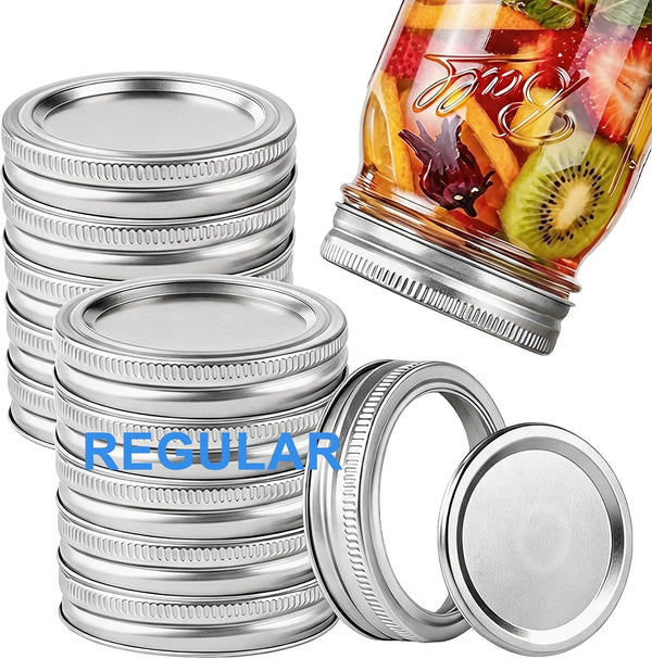 12Pack/24Pack REGULAR Mouth Mason Jar Lids for Ball, Kerr and More - Lids with Bands/Rings for Mason/Canning Jars - Leak-Proof, Safe & Food Grade, Set of 121