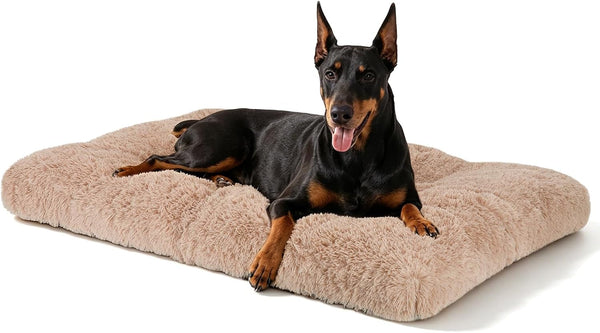 JOEJOY Large Dog Bed Crate Pad, Deluxe Plush Washable Dog Beds Fulffy Soft Kennel Pad Anti-Slip Pet Sleeping Mat for Extra Large Medium Small Dogs, 40" X 27", Beige25