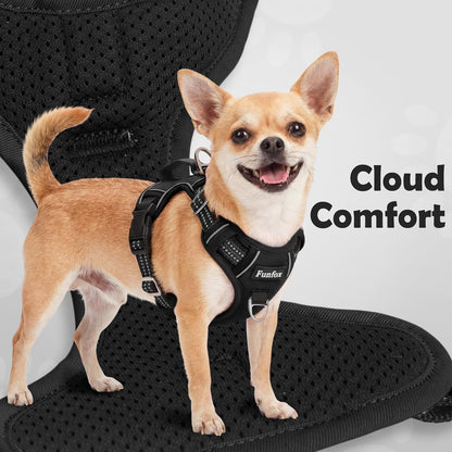 Funfox Dog Harness Medium Sized Dog, Vertical Handle Easy Control, No Pull Pet Vest Adjustable with 2 Leash Clips, Soft Material, Reflective Safe Night Walking for Small Medium Large Breed, Black, M6