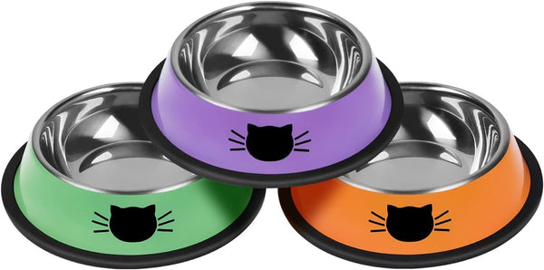 Serentive 2 Pcs Non-Slip Stainless Steel Small Cat Food Bowls - Unbreakable, Thicken 7 Oz Cat Dishes - Indoor, Removable Rubber Base, Easily Clean, Lovely Color10