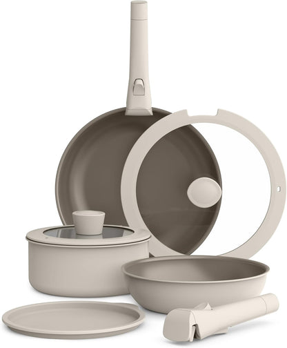 8 Piece Removable Handle Evergood™ Non-Toxic Cookware Set, Oatmilk1