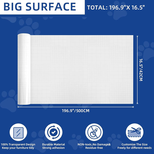 Toosoft anti Cat Scratch Furniture Protector Clear Vinyl 196.9"X16.5" | Couch Protector from Cat Claws Thicken - Single Sided Sticky Flexible Dog Tape for Furniture, for Couch Corner Door Walls Bed2