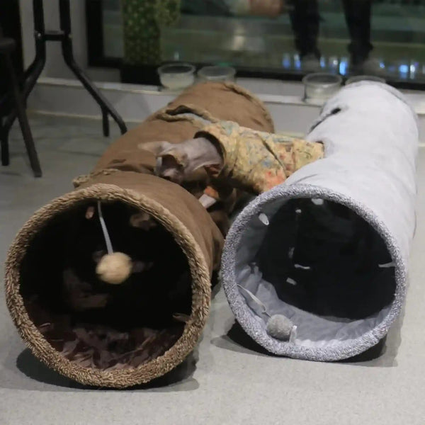 Cat Tunnel for Indoor Cats, 51×12 Inch Foldable Big Cat Tunnel, Grey Suede Pet Tunnels with Two Peepholes and a Bubble Ball6