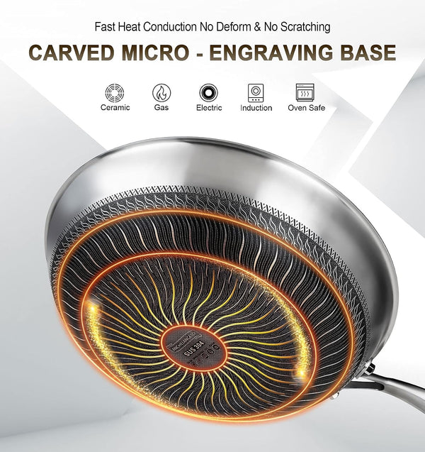 Wok Pan with Lid, 12 Inch Stainless Steel Wok with Spider Strainer and Steaming Rack, Honeycomb & Stir-Fry Pans Flat Bottom Wok Induction Compatible, Dishwasher and Oven Safe4