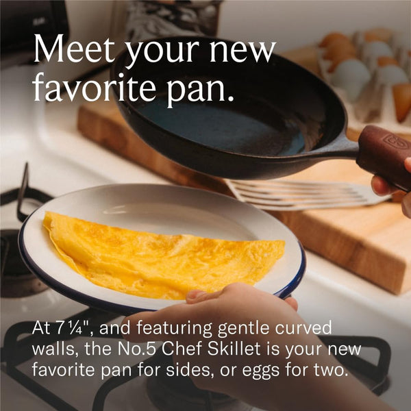 No.5 Cast Iron Chef Skillet – 7.5-Inch Curved Wall Egg Pan, Pre-Seasoned for 1–2 Servings, Lighter & Smooth, Made in USA2