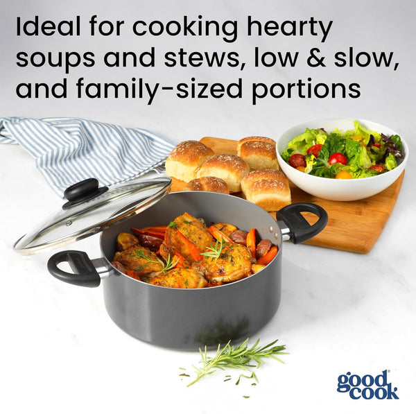 Everyday round Dutch Oven with Lid, Ceramic Nonstick Aluminum, Deep‑Walled Construction for Even Heating, Non‑Toxic PTFE & PFOA Free, 4.7‑Quart, Black5