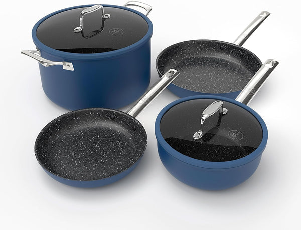 Plasma Titanium Cookware Set, 6Pcs Induction Pots and Pans | Blue, Non Toxic Healthy Cooking Pans and Pots Set with Scratch Defense Technology, PFOA&PFOS Free1