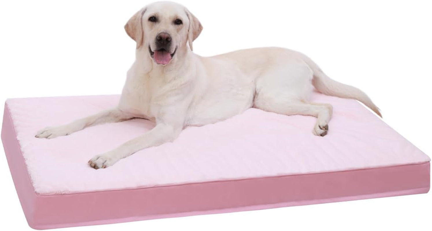 ksiia-orthopedic-dog-bed-for-large-dogs-with-waterproof-lining-grey-35x22-deluxe-soft-plush-dog-crate-bed-washable-pet-mat-with-removable-cover-egg-crate-foam-for-large-dogs-sleeping-relaxing