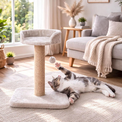 Trixie Mica 18-In Cat Tree for Kittens, Indoor Jute Scratching Post Cat Furniture, Padded Platform, Dangling Toy, Greige6
