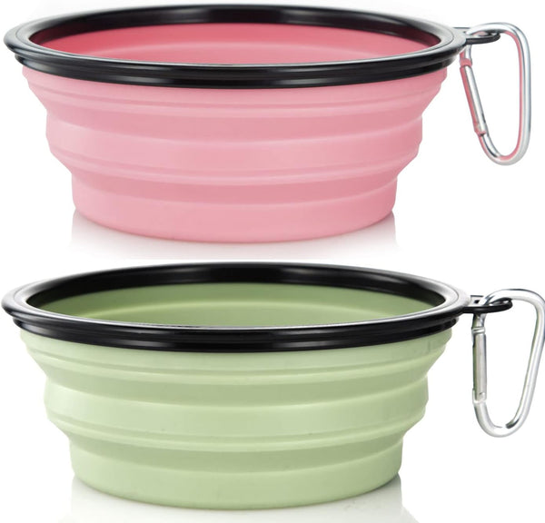 Dog Bowl Pet Collapsible Bowls, 2 Pack for Cats Dogs, Portable Pet Feeding Watering Dish for Walking Parking Traveling with 2 Carabiners (Small, Blue+Green)24