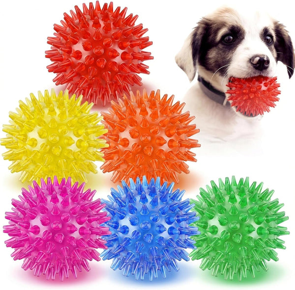 6 Pack Squeaky Spiky Dog Balls, Puppy Chew Toys for Teething, Small | Food-Grade TPR Rubber Durable, Interactive Fetch Floating Dog Pool Ball Toy for Chewers for Small Medium1