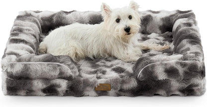 COZY KISS Orthopedic Dog Bed for Extra Large Dog 44X32 Inch, XL Faux Fur Pet Sofa, Bolster Foam Bed with Sides, Non-Slip and Egg-Crate Big Dog Couch Bed with Washable Removable Cover, Beige24