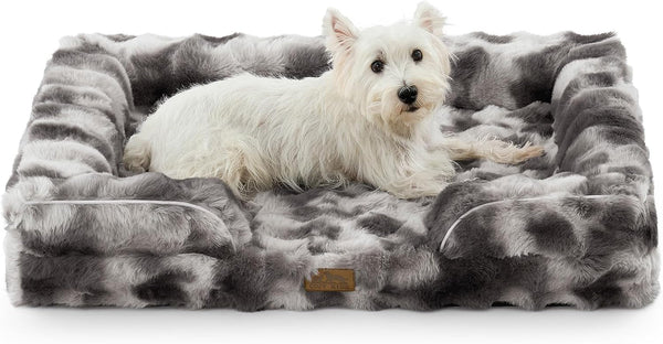 COZY KISS Orthopedic Dog Bed for Extra Large Dog 44X32 Inch, XL Faux Fur Pet Sofa, Bolster Foam Bed with Sides, Non-Slip and Egg-Crate Big Dog Couch Bed with Washable Removable Cover, Beige24