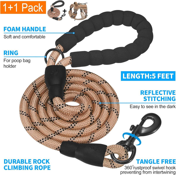 Beebiepet Heavy Duty Tactical Dog Harness for Small Dogs, No Pull Adjustable Pet Harness Reflective Service Training Easy Control Pet Vest Military K9 Working Dog Harnesses- Large, Brown5