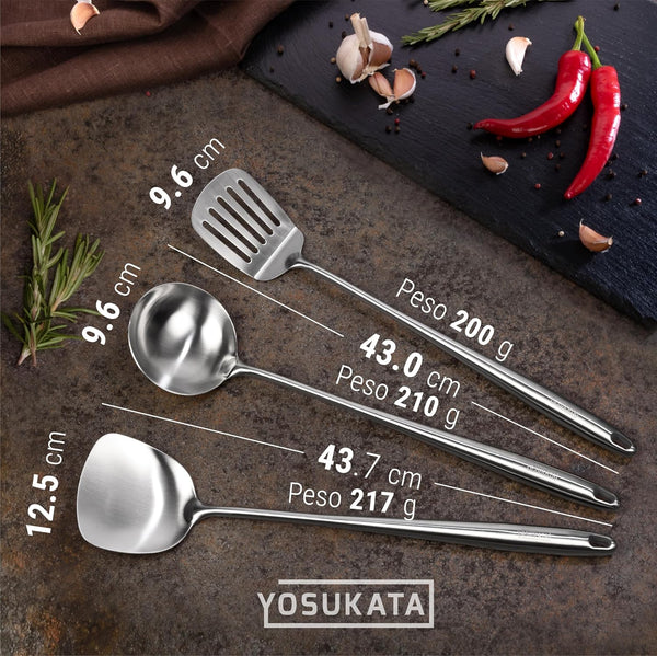 Carbon Steel Wok Pan – 13,5 “ Stir Fry Pans with Flat Bottom + Stainless Steel Wok Lid 12.8 in + 17" Spatula and Ladle and Turner Spatula8