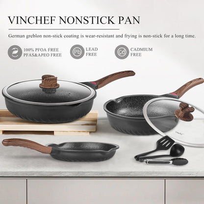 12PCS Nonstick Deep Frying Pan with Lid Cookware Set |  12-Piece Nonstick Cookware Set Utensils & Pot Protectors. Stay-Cool Handles, PFAS & Pfoa-Free.2