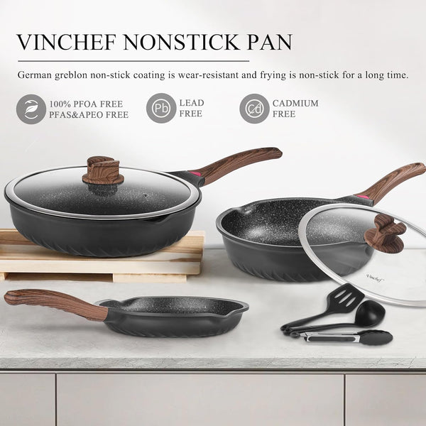 12PCS Nonstick Deep Frying Pan with Lid Cookware Set |  12-Piece Nonstick Cookware Set Utensils & Pot Protectors. Stay-Cool Handles, PFAS & Pfoa-Free.2