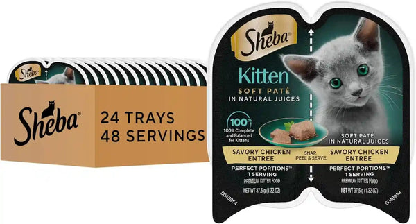 Sheba Perfect Portions Kitten Pate Wet Cat Food, Multipack, 2.6 Oz, 24 Ct | DHA for Brain Development, Vitamin E for Immunity, Real Meat, All Essential Amino Acids, Complete & Balanced, 48 Servings11