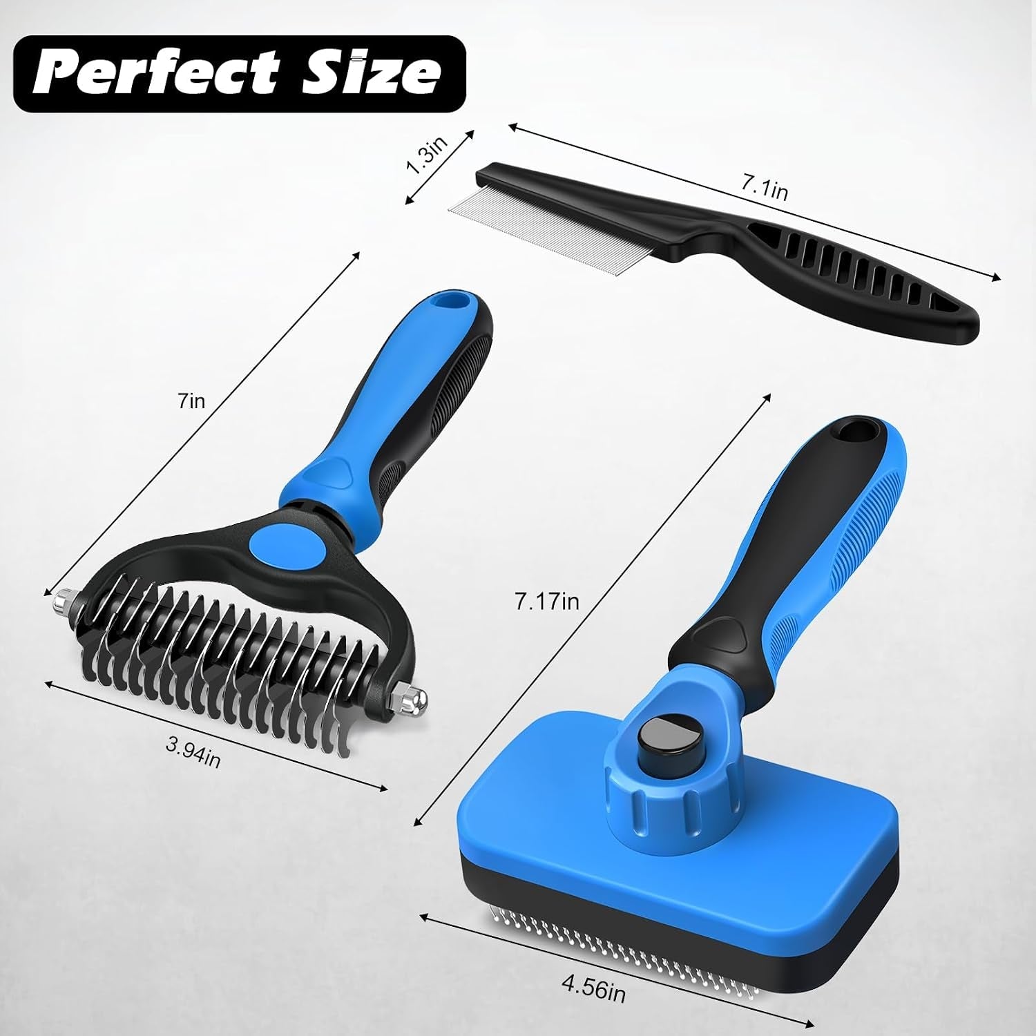 professional-3pcs-self-cleaning-slicker-brush-pet-grooming-rake-flea-comb-for-dogs-cats-and-horses-double-sided-dematting-comb-skin-friendly-deshedding-grooming-tool-pet-supplies-blue