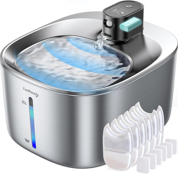 FEELNEEDY Wireless Cat Water Fountain Stainless Steel with Sensor, 4000Mah Battery Operated, 4L/135Fl Oz Pet Water Fountain for Cats Dogs, Ultra Quiet Cat Drinking Fountain with 2 Filters (YPD-C004S)11