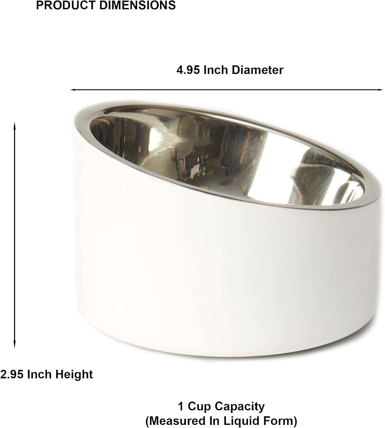 petrageous-18438-seychelles-stainless-steel-slanted-double-walled-dog-bowl-4-95-inch-width-and-2-95-inch-height-1-cup-capacity-white