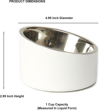 Petrageous 18438 Seychelles Stainless-Steel Slanted Double Walled Dog Bowl 4.95-Inch Width and 2.95-Inch Height 1-Cup Capacity, White3