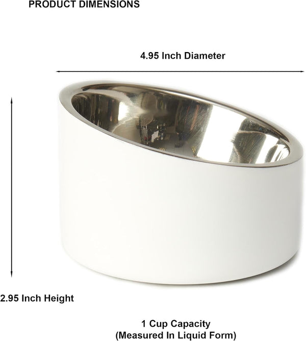 Petrageous 18438 Seychelles Stainless-Steel Slanted Double Walled Dog Bowl 4.95-Inch Width and 2.95-Inch Height 1-Cup Capacity, White3