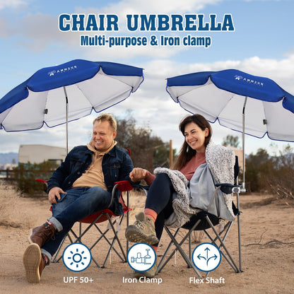 Chair Umbrella with Universal Clamp Adjustable 47 Inches and 360° Swivel & UPF 50+ Protection Portable Sun Umbrella, Secure Clip on Camping/Beach Chairs, Stroller, Wheelchair, Golf Cart, Lounger, Blue, 2 PACK2