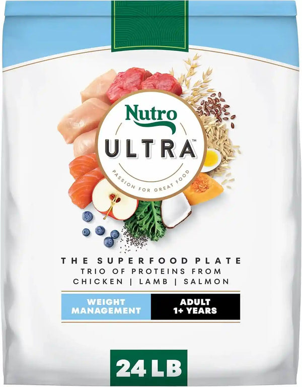 Nutro Ultra Weight Management Dry Dog Food, Chicken, Lamb & Salmon, 30 Lb | Non-Gmo, Tailored Protein & Fat for Weight Loss, 14 Superfoods, Essential Antioxidants, No Corn, Wheat, or Soy, Omega 3 & 617