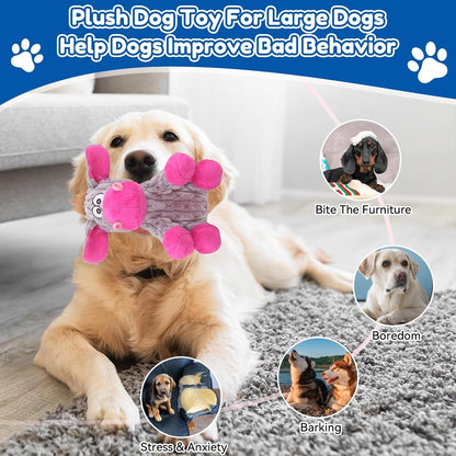 Loncoldy Plush Chew Toys for Large Dogs, Tough Crinkle Stuffed Animal Squeaky Interactive Toys for Small Medium Large Dogs, Keep Them Busy, Big Pet Toys4