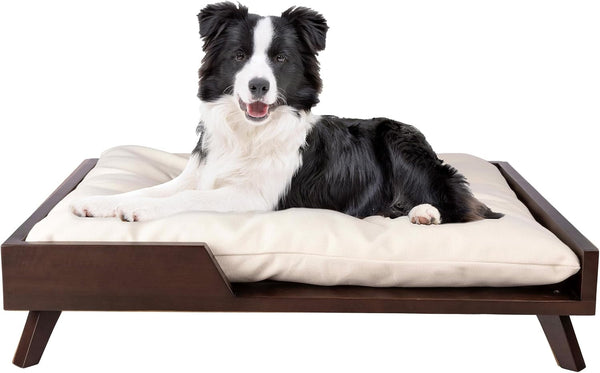 Elevated Dog Bed - 36” X 29.5” Indoor Pet Bed with Frame and Soft Cushion - Mid-Century Modern Wood Dog Bed for Medium to Large Pets by PETMAKER (Natural)8
