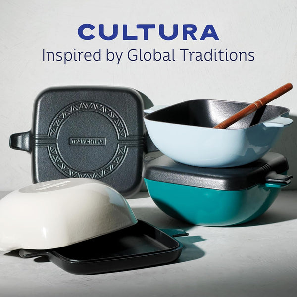 Cultura 2-In-1 Enameled Cast Iron 6.5-Qt Dutch Oven and Griddle | Oven Safe Pot with Reversible Lid Griddle and Trivet - Great for Braising, Roasting and Bread Baking - Teal Green6